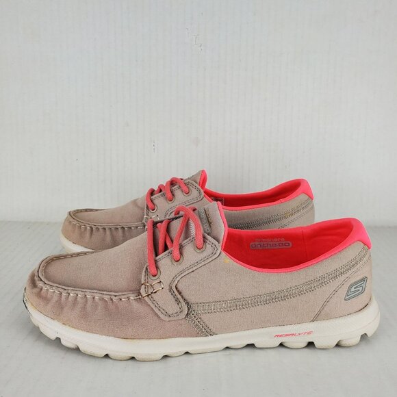 Skechers On The Go Goga Mat 13779 Women's Beige Pink Fabric Resalyte Loafers 7 - Picture 4 of 9